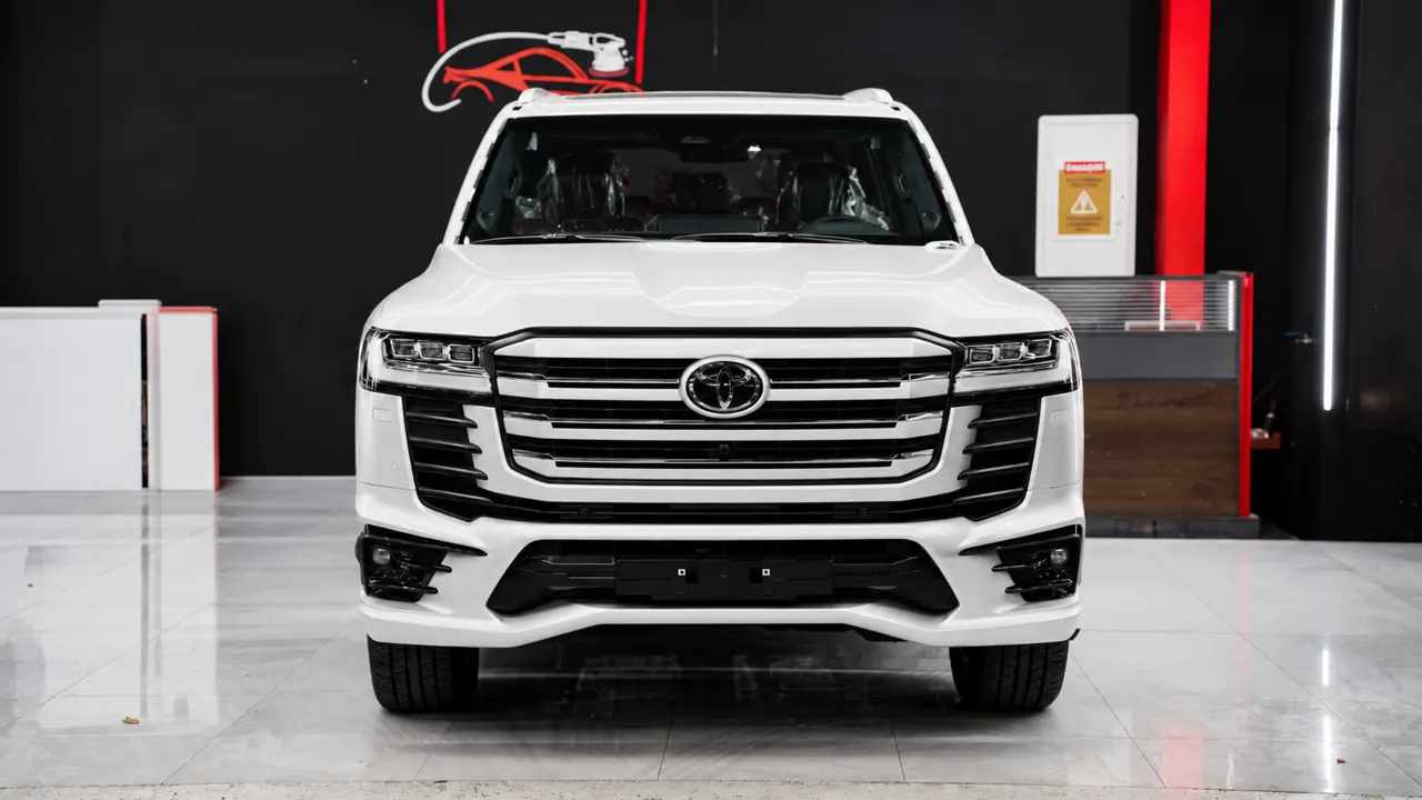 A Toyota Land Cruiser in the bay at Al Zaabi Autocare, Mussafah