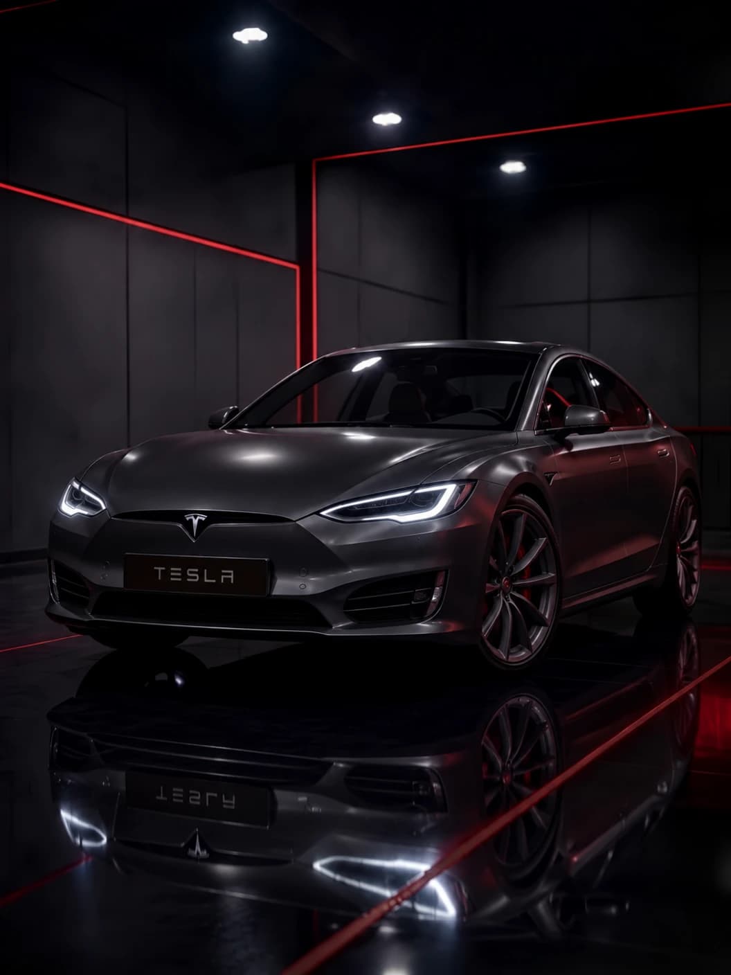 A Tesla at Al Zaabi Autocare, Mussafah